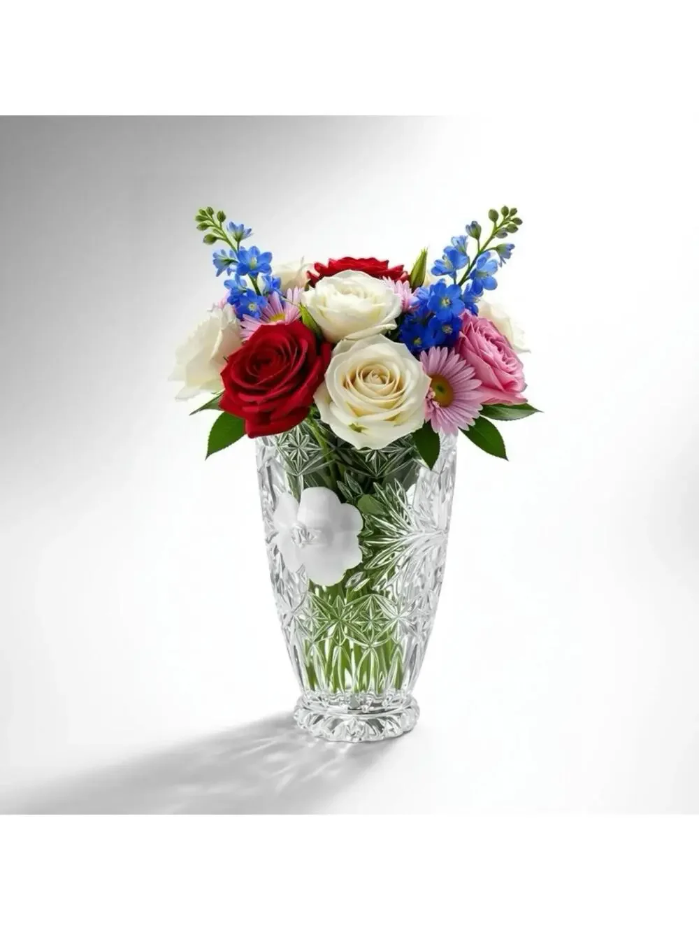 Vintage Crystal Cut Glass Vase with Floral Etching - 7.5 Inches Tall